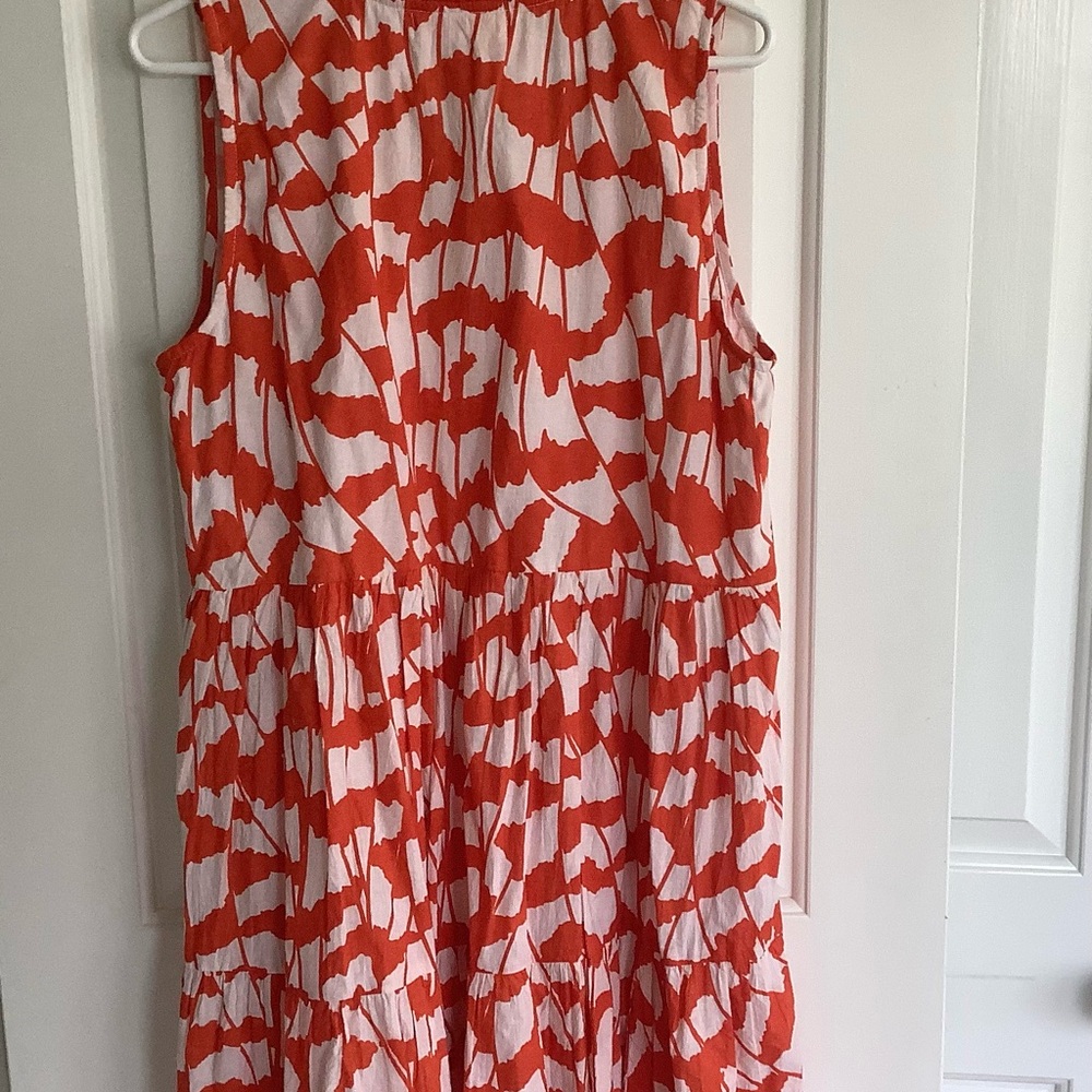 Jude Connaly Orange and White Patterned  Cotton Dress Sleeveless Ruffle Large - Picture 4 of 8